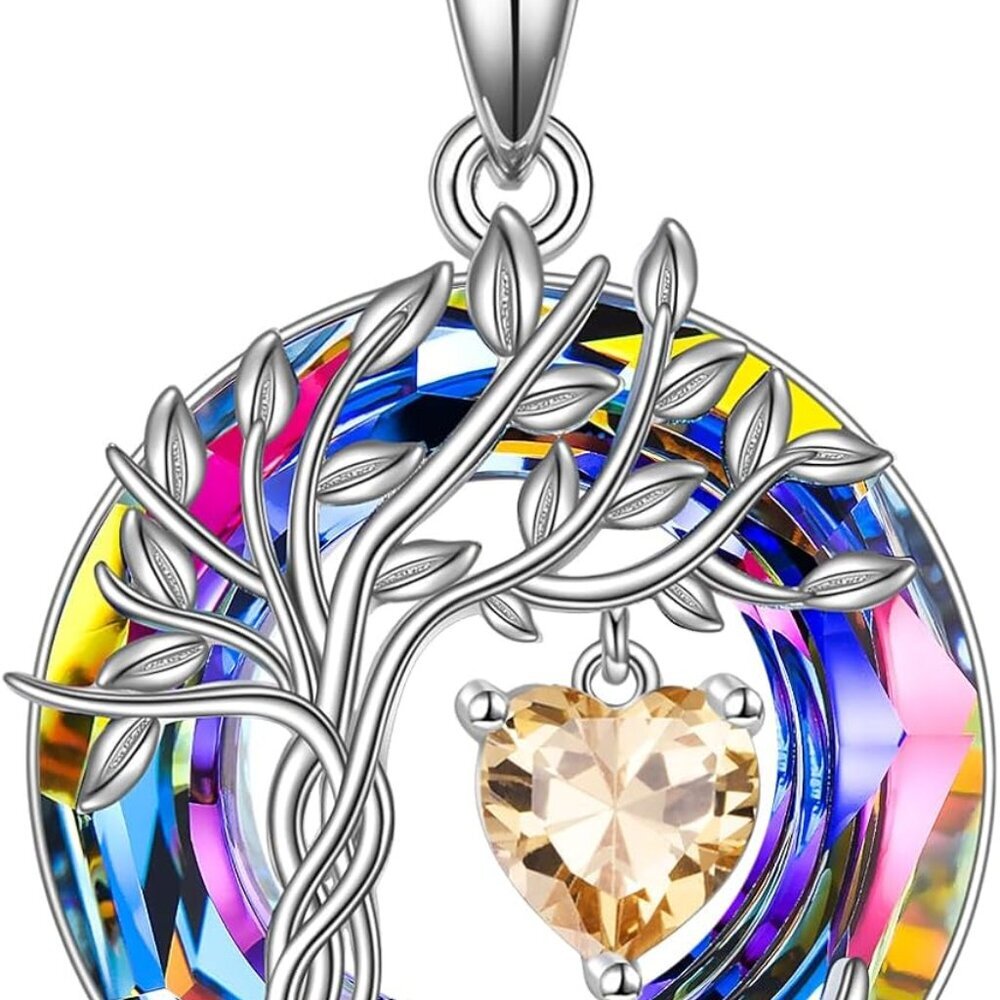 Tree of Life Necklace 925 Sterling Silver Birthstone Crystal for Mom Her Wife Si